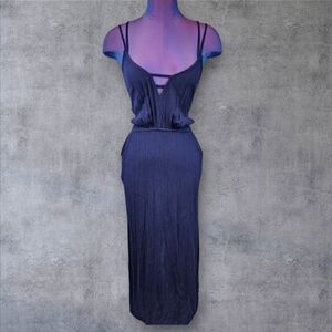 Charlotte Russe‎ Navy Crinkle Maxi Dress Size Medium Women's